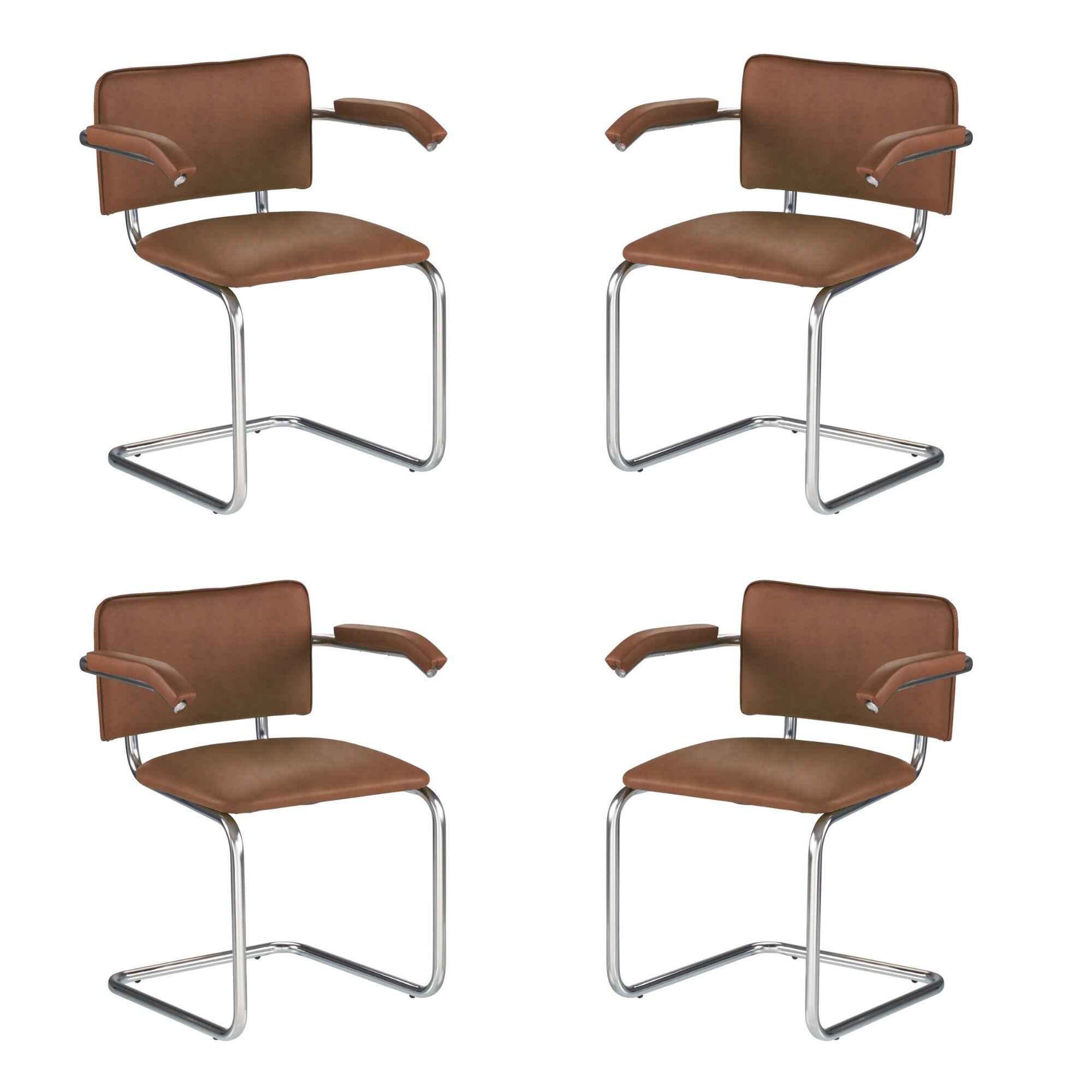 Set 4 scaune vizitator, sala de conferinta MF SYLWIA Arm, cadru cromat, PU, maro