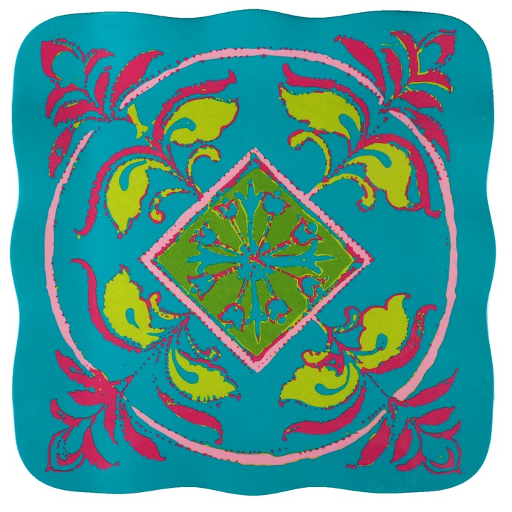 Farfurie patrata model floral, albastru, 26 cm