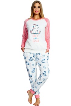 Pijama Dama, Vienetta, Model Wild Life in Blue, Alb/Roz Pijama Dama, Vienetta, Model Wild Life in Blue, Alb/Roz