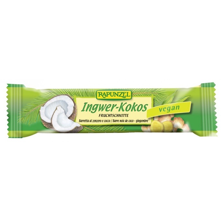 Baton cu ghimbir si cocos vegan bio, 40g, Rapunzel
