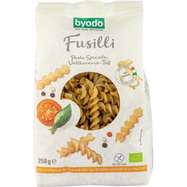 Fusilli din orez integral si teff fara gluten, Byodo, 250g