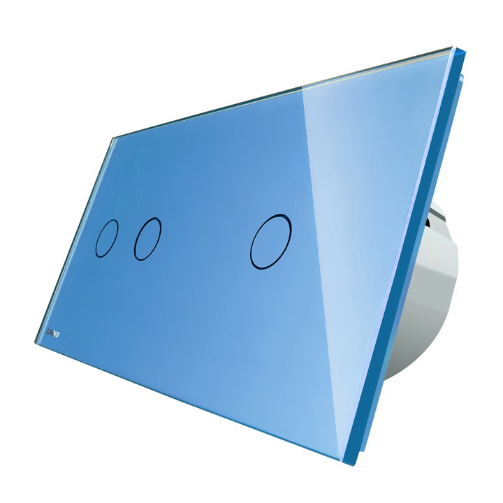 Intrerupator simplu + simplu cu touch Livolo din sticla albastru, VL-C701/C701-19