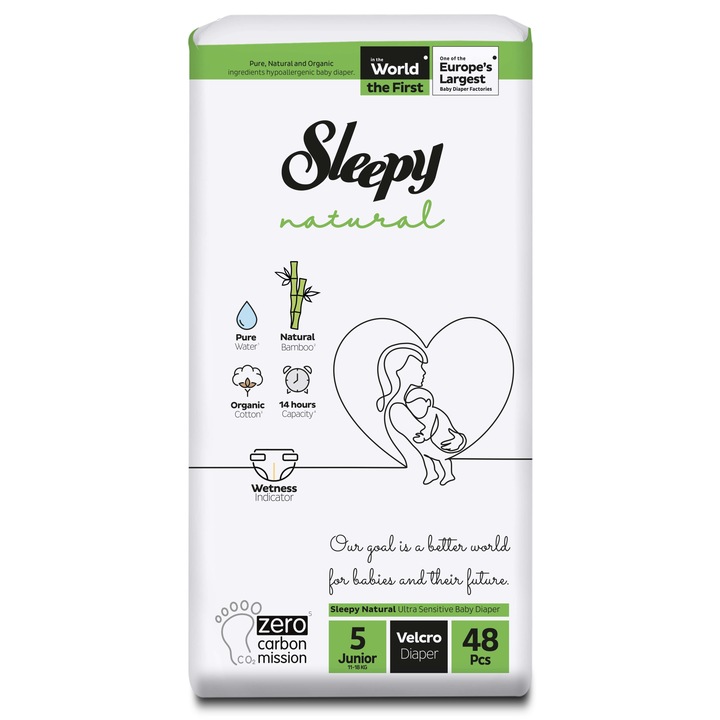 Пелени Sleepy Natural Ultra Sensitive Double Size 5 junior, 11-18 кг, 48 части