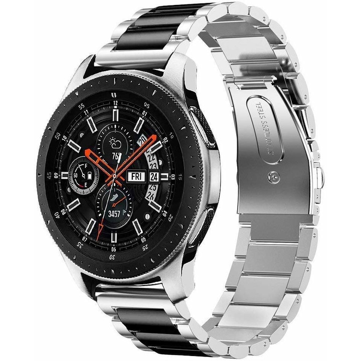Curea metalica DALBAN® 20 mm, compatibila cu Huawei Watch GT 2 42mm, Samsung Galaxy Watch 4 40/42/44/46 mm, Silver/Black