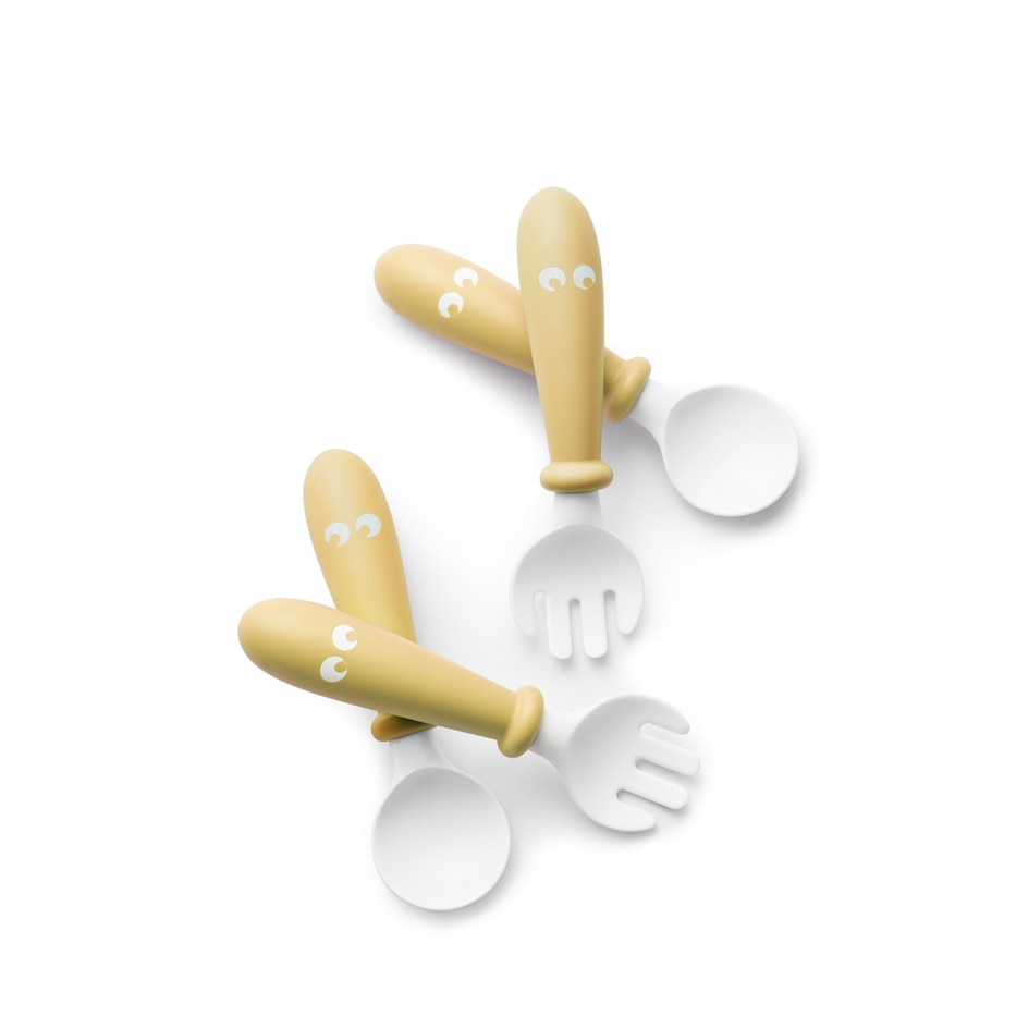 Set Lingurite si Furculite pentru bebelusi (4 bucati), BabyBjorn, Powder Yellow