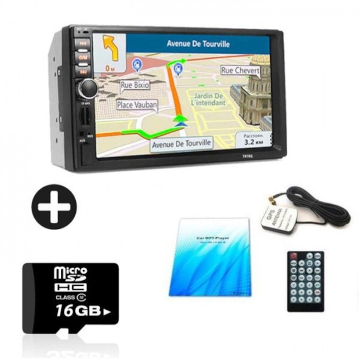 Комплект Мобилен стерео MP5 Player , 7 инча touchscreen +SD card 16 GB Sandisk и мултимедия за кола с камера за задно виждане 7010B