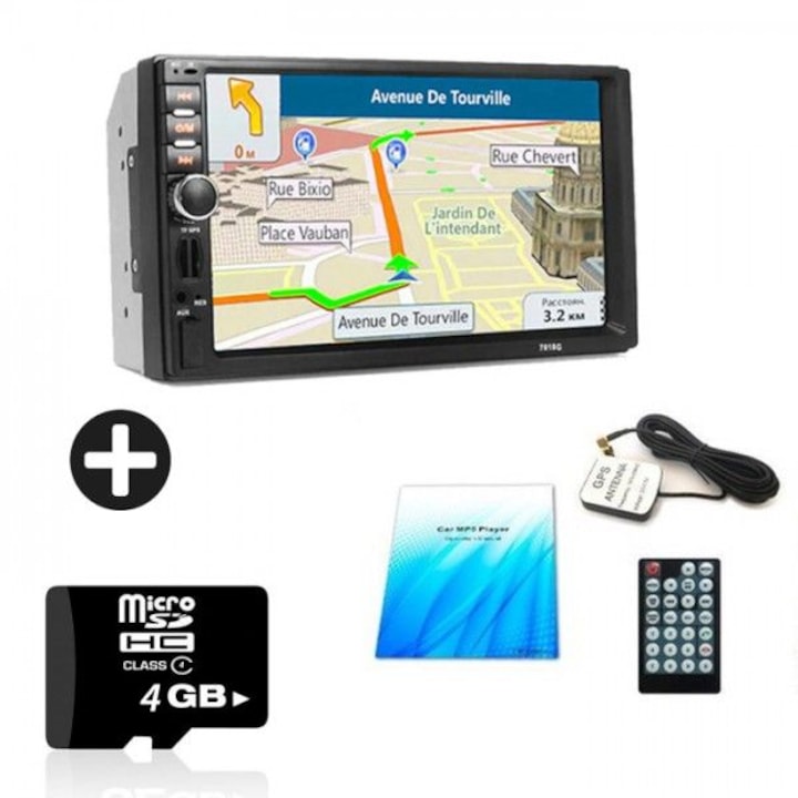 Комплект Мобилен стерео MP5 Player , 7 инча touchscreen +SD card 4 GB Sandisk и мултимедия за кола .с камера за задно виждане 7010B