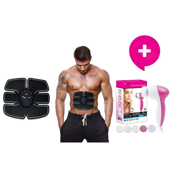 Комплект - Електростимулиращ уред EMS за оформяне на перфектно тяло + 5в1 Мини масажор с 5 приставки