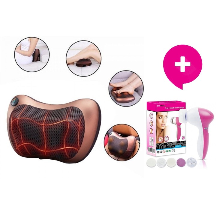 Комплект - Магнитна масажираща възглавница – Massage Pillow + 5в1 Мини масажор с 5 приставки