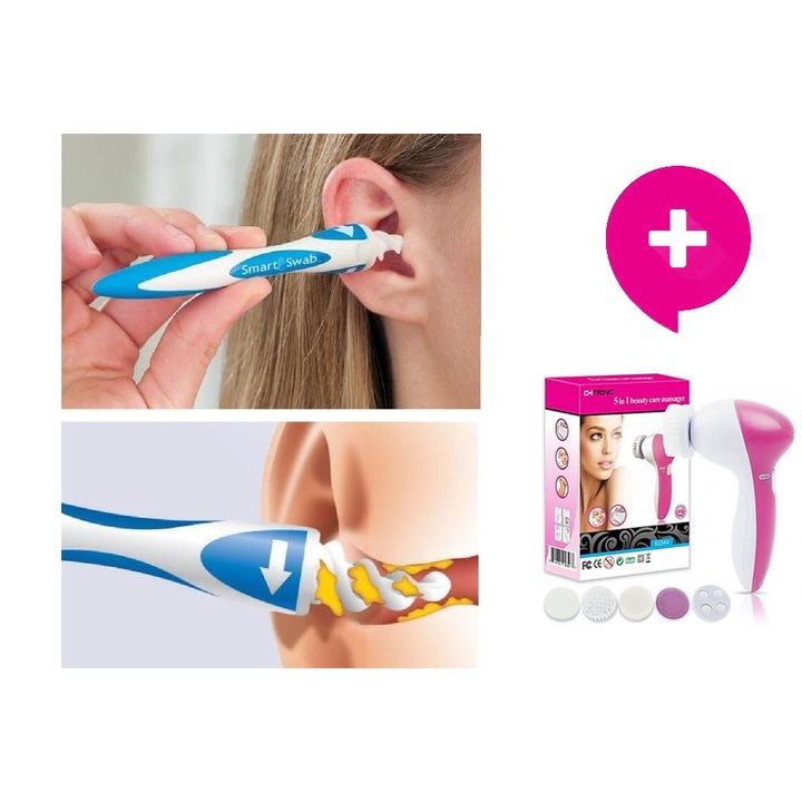 Set Smart Swab Cleaner urechi White + 5in1 Mini masaj cu 5 accesorii