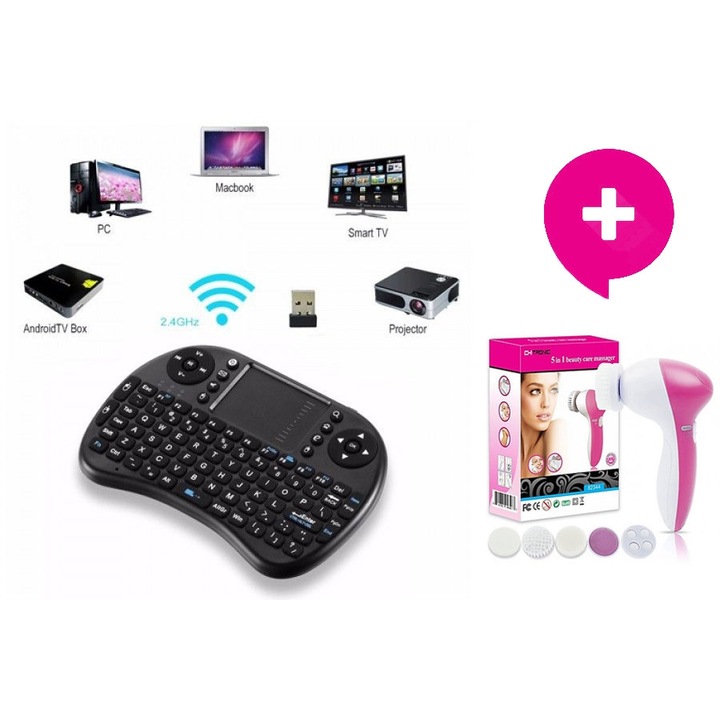 Set - Mini tastatura cu touchpad OEM, Wireless + 5in1 Mini masaj cu 5 atasamente