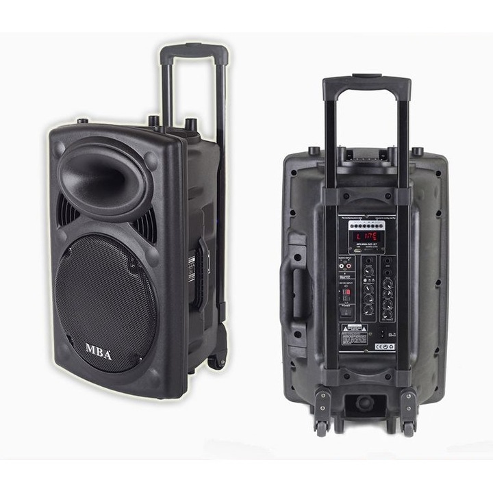 Караоке Тонколона MBA F-12, 12 инча, Вграден акумулатор, Bluetooth, Mp3, Радио, Дистанционно, 2 безжични микрофона