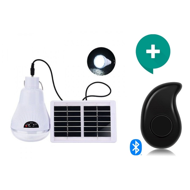 Комплект - Соларна лампа с акумулатор и соларен панел,Solar Led Light CR-020,Бял + Мини Спортна S530 Слушалка