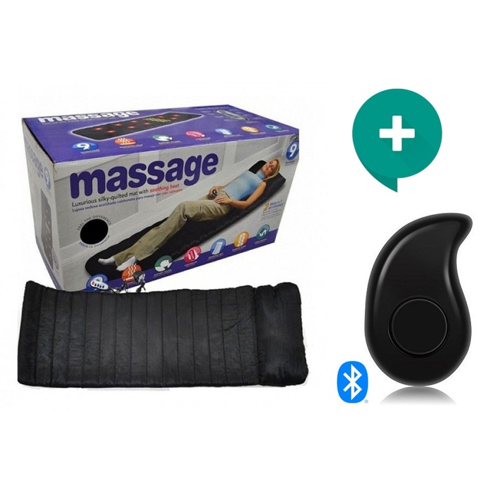 Комплект - Масажна подложка за цялото тяло Massage, с дистанционно управление, Черна + Мини Спортна S530 Слушалка