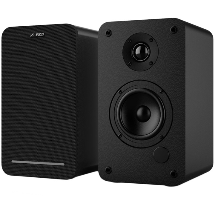 F&D R40BT 2.0 Multimedia Speakers, 60W RMS (30Wx2), 2x1'' Tweeter + 2x4'' Woofer, BT 5.0/Optical/AUX/USB/Remote Control/Wooden/Black R40BT