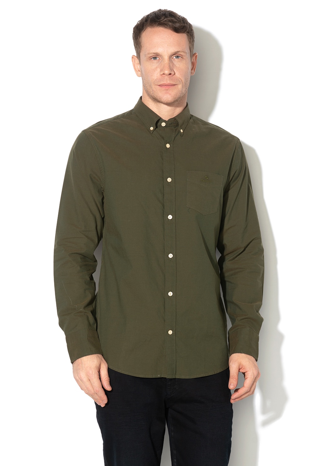 Gant, Camasa regular fit cu guler fixat cu nasturi, Verde militar