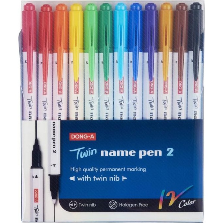 Комплект от 12 перманентни маркера, Dong-A, Multicolor