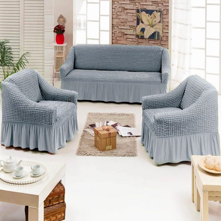 Set 3 huse 311, pentru canapele 3 locuri si 2 fotolii - Model Uni Gri