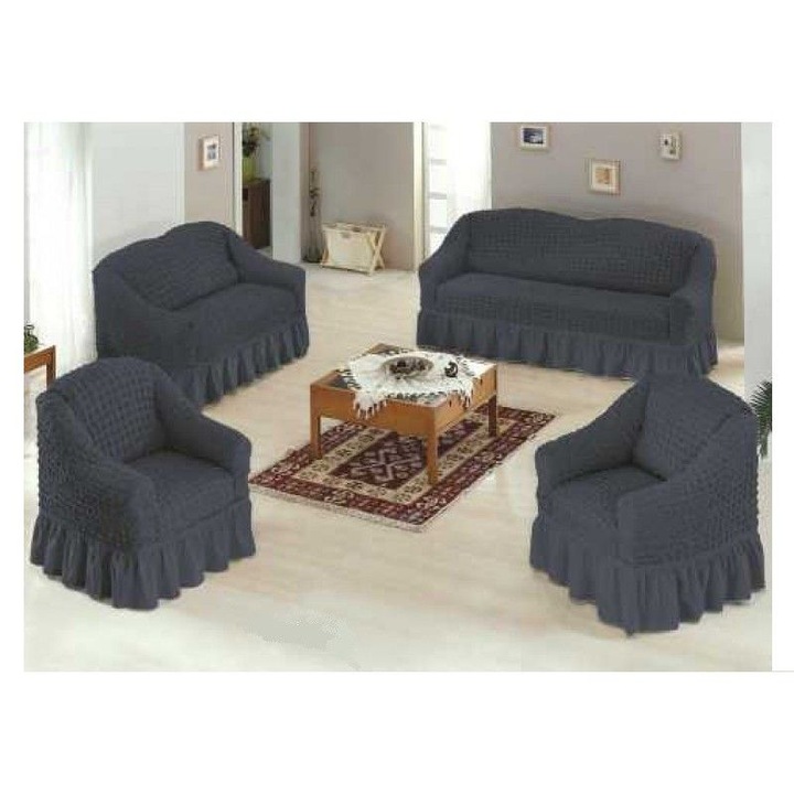 Set huse 4 piese, 3211 - huse canapele 3 locuri si 2 locuri, 2 fotolii - Model Uni Gri Inchis