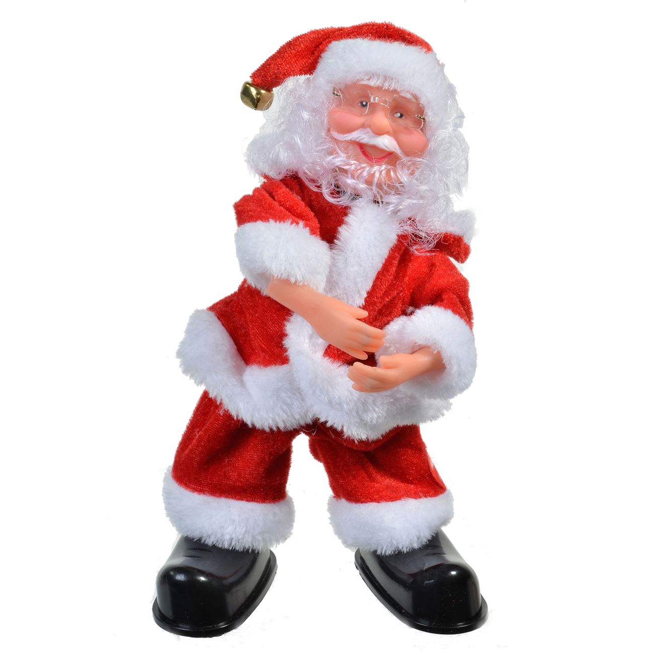 Figurina mos craciun interactiv, model danseaza si canta, 24 cm, alb/rosu