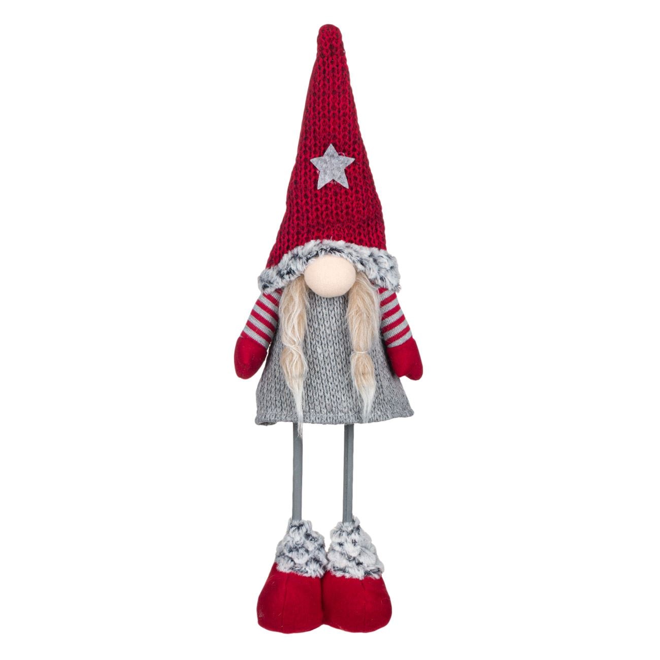 Figurina decorativa, model Mos Craciun cu stea, 52 cm, rosu/gri