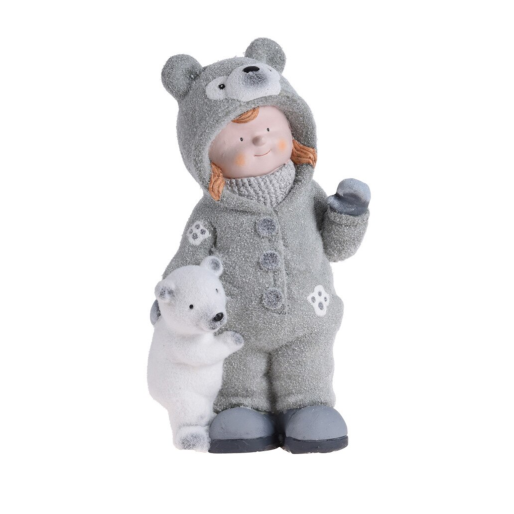 Figurina, copil in costum de ursulet, gri, inaltime 44 cm