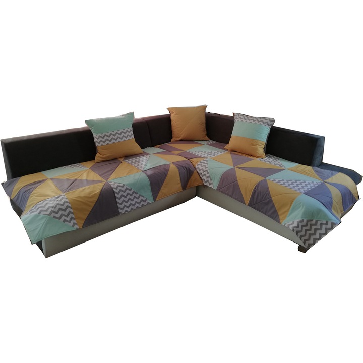 Set 2 huse de protectie coltar, 3 perne decor, model Mint ZigZag