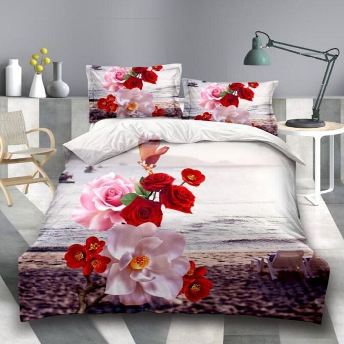 Lenjerie 3D Bumbac Satinat, 4 Piese, Pat 2 persoane, D-293