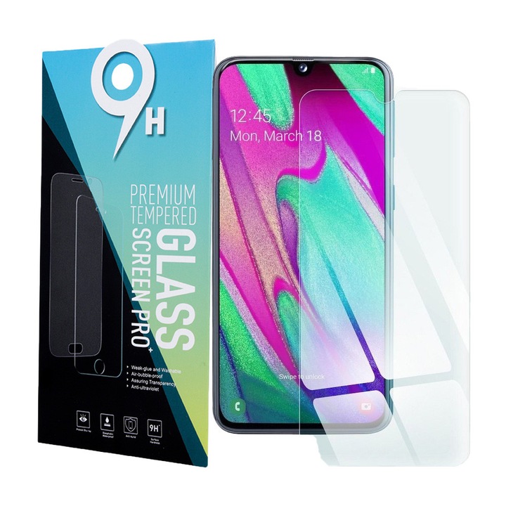 Samsung Galaxy A40 kompatibilis üvegfólia, előlapi, edzett, 9H, 0.3mm