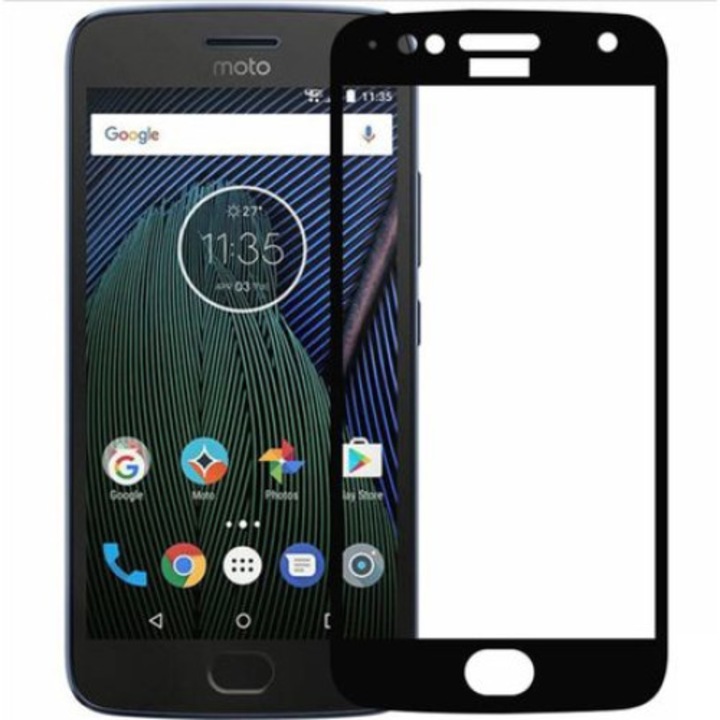 Moto G5S защитно фолио, цял екран, 9H устойчивост, безопасно стъкло, черно