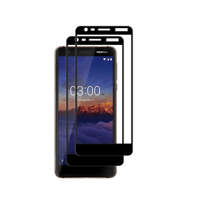 Set 2 folii protectie sticla securizata fullsize pentru Nokia 3.1, negru