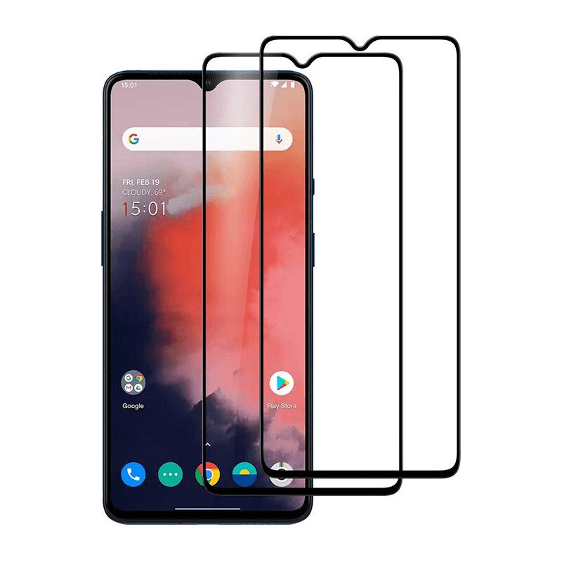 Set 2 folii protectie sticla securizata fullsize pentru OnePlus 7T, negru