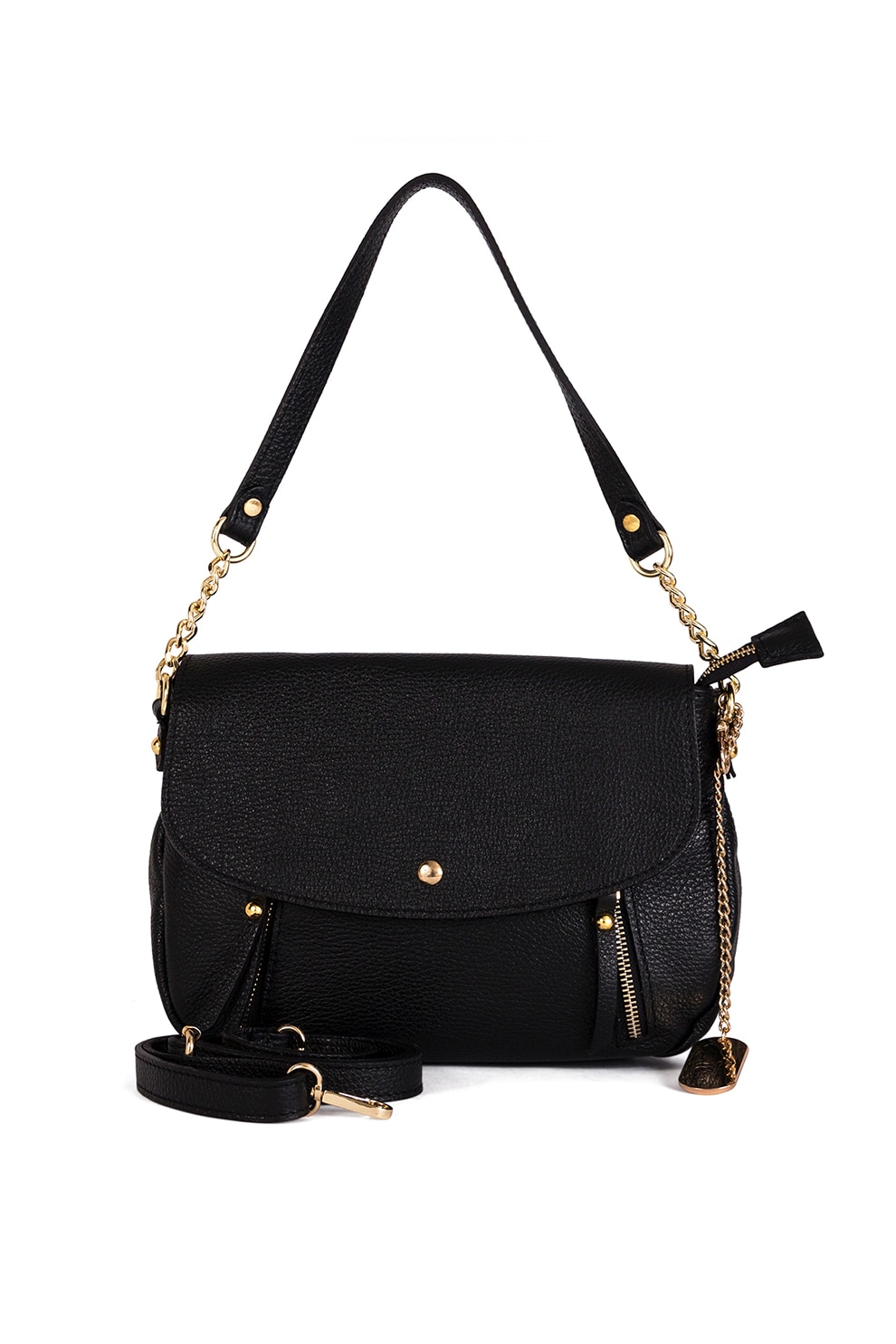 Anna Morellini, Geanta de piele, cu bareta de umar Benedetta, Negru