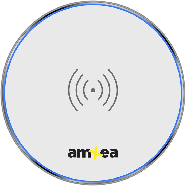 Incarcator wireless amXea FAST CHARGE JLM-022 Alb cu incarcare rapida 10W, compatibil telefon iPhone 11,11promax, 8 Plus iPhone X, Xs Samsung S10, S8, S9 Note 10, 9