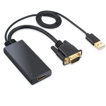 Adaptor convertor de la VGA tata la HDMI mama cu cablu usb, pentu monitor extern - Phuture® Adaptor convertor de la VGA tata la HDMI mama cu cablu usb, pentu monitor extern - Phuture®