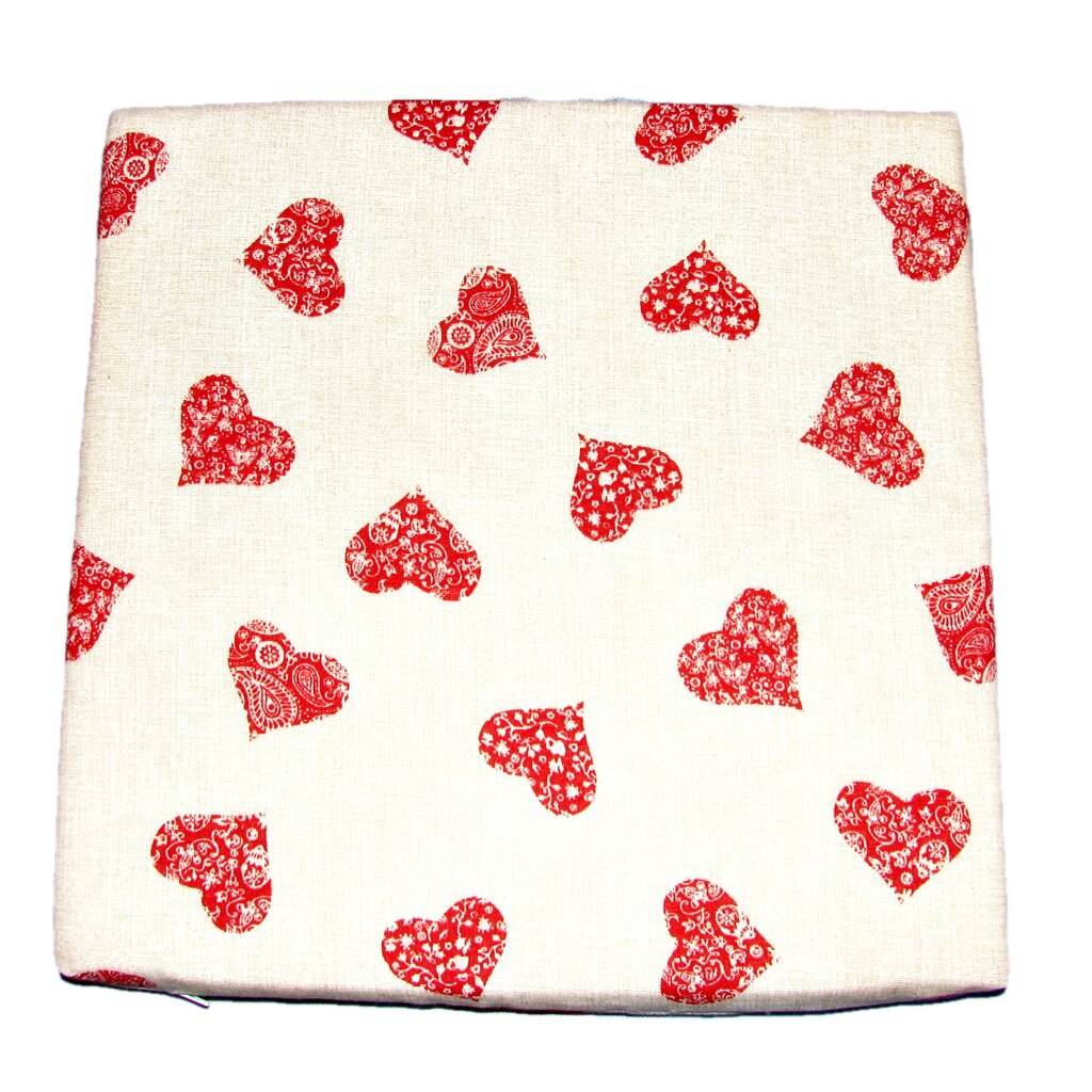 Perna pentru scaun imprimeu inimioare mandala, Happy Gifts, 35x35 cm, crem/rosu