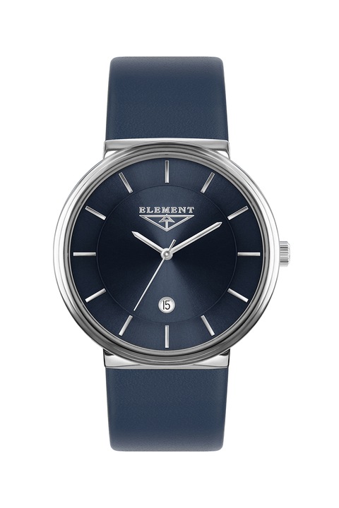 33 ELEMENT, Ceas quartz cu o curea de piele, Gri carbune/Argintiu, Argintiu, Albastru inchis