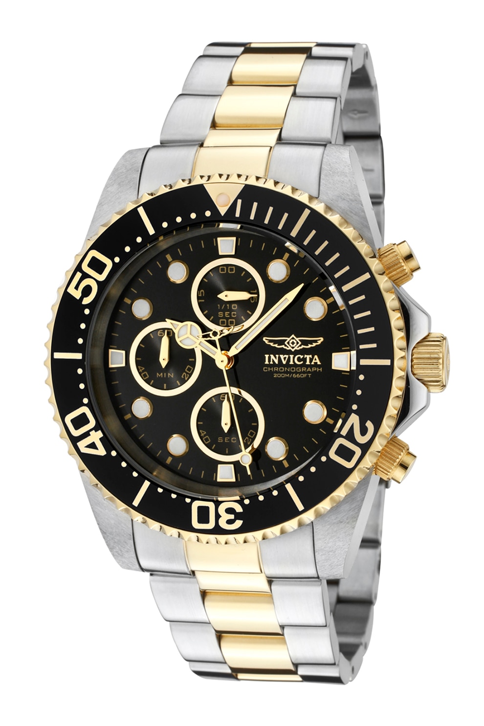 Invicta, Ceas cronograf de otel inoxidabil, Argintiu/Auriu
