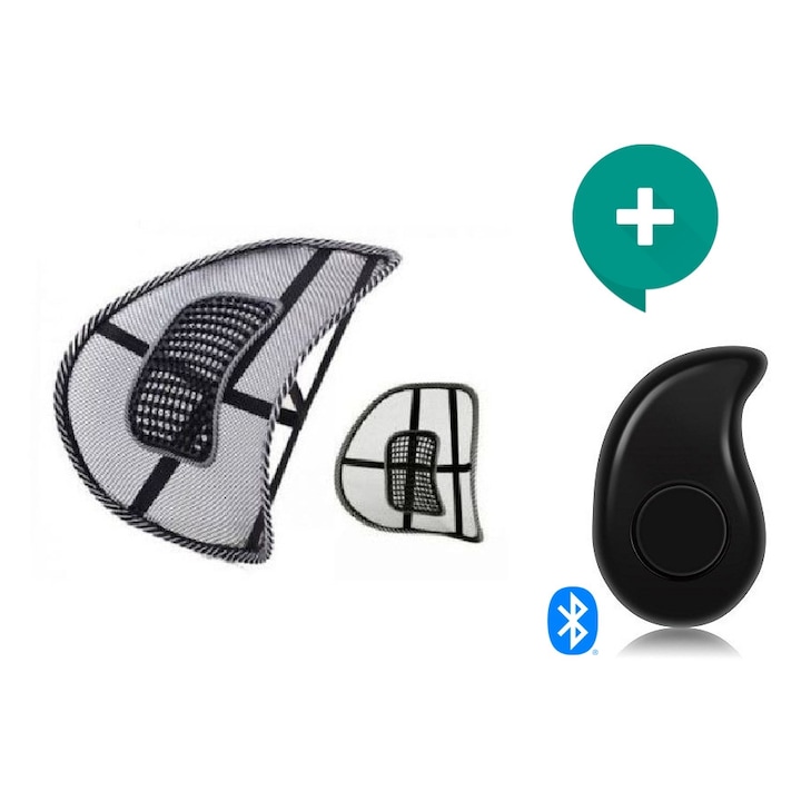 Комплект - Анатомична облегалка за кръст Lumbar Support, За кола, Стол и офис, Черен + Мини Спортна S530 Слушалка