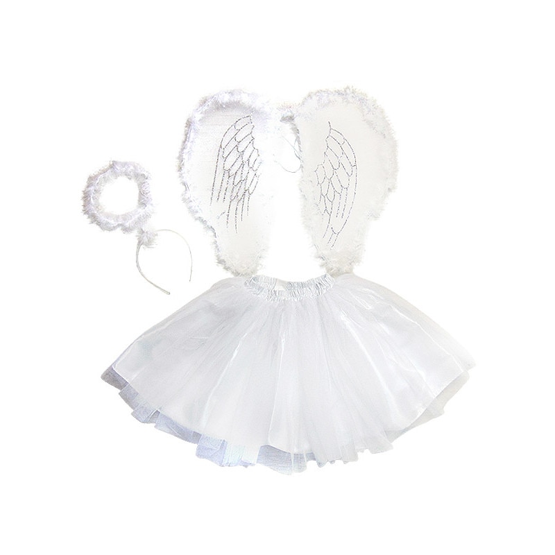 Costumatie fete inger cu aripi, alb, 4-7ani, Funny Party Shop