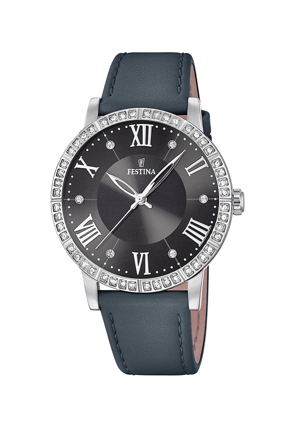 Festina, Ceas cu o curea de piele, Gri inchis/Argintiu/Gri antracit