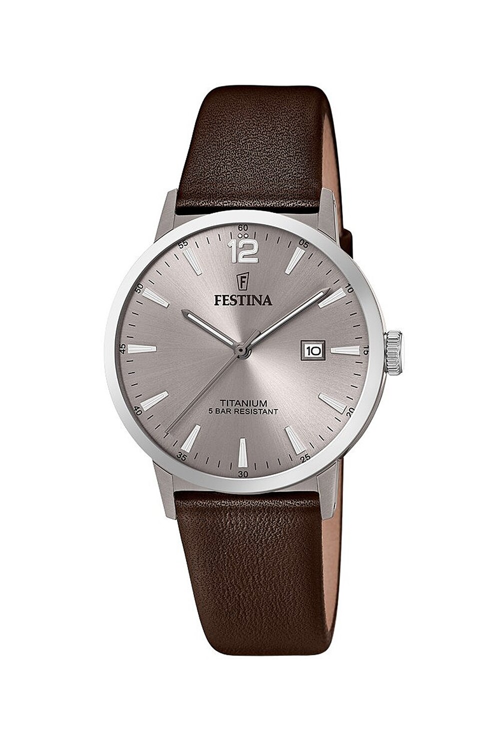 Festina, Ceas cu o curea de piele, Maro coniac/Argintiu/Lila prafuit