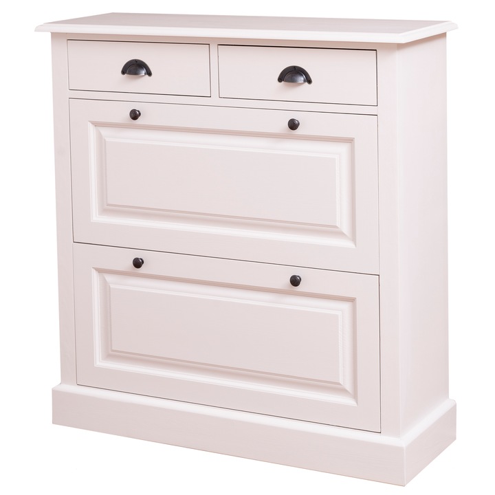 Pantofar cu 2 usi, 2 sertare, culoare crem deschis, 100% lemn masiv