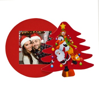 Rama foto, Handmade, tematica brad Craciun, culoare rosie Rama foto, Handmade, tematica brad Craciun, culoare rosie