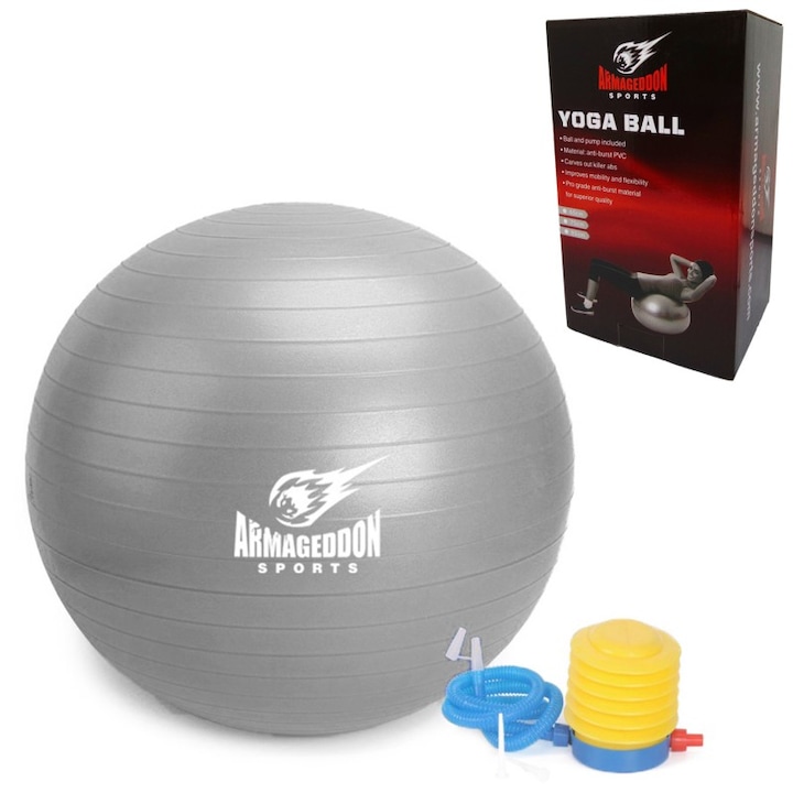 Гимнастическа топка Armageddon Sports с помпа, сребрист, 85 см