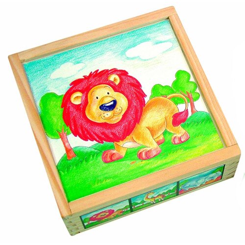 Set Bino Cuburi de Lemn Animale Salbatice 9 Piese