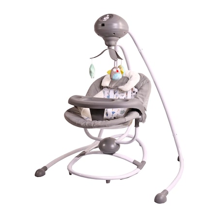 Balansoar Pentru Bebelusi cu conectare la priza si telecomanda NOVOKIDS ™ Woody Swing , Multifunctional, Pliabil, 5 viteze de leganare, Timer , 12 Melodii, leagan electric copii,invartire la 360 grade , Gri si alb