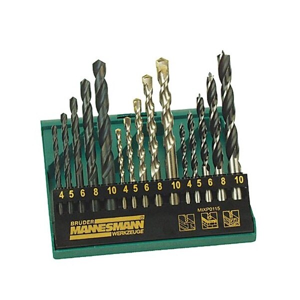 Set burghie combinate pentru lemn, piatra si metal Mannesmann M54315, Ø4-10 mm,15 piese