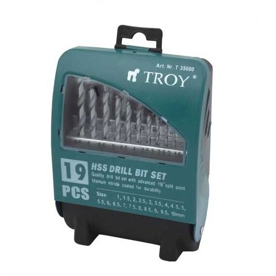 Set burghie HSS pentru metal Troy T35000, Ø1-10 mm, 19 piese