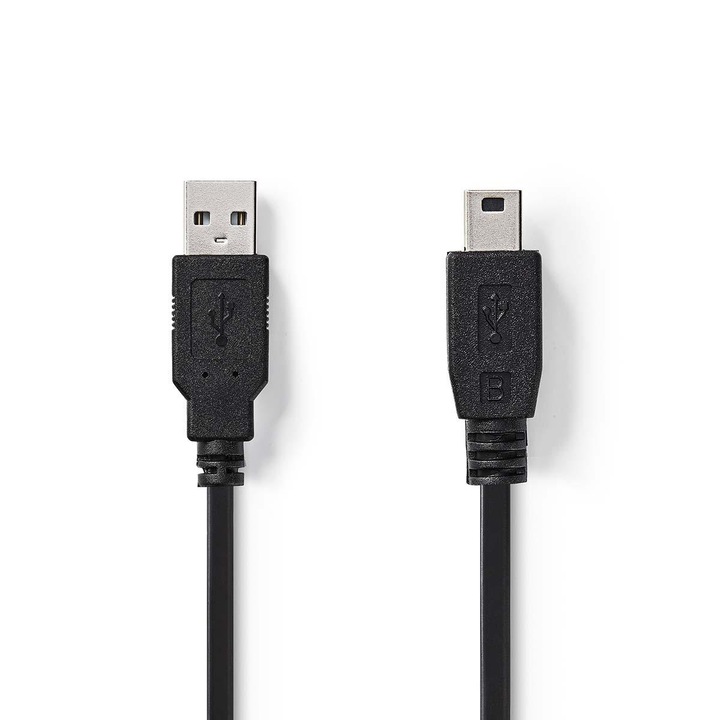 Кабел USB 2.0 USB A мъжки - Mini USB мъжки 2м черен Nedis